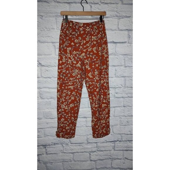 *lovers + Friends Womens Cropped Pants Red Floral High Rise Pockets XS New - Picture 3 of 10